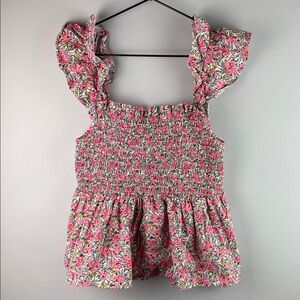 Umgee Floral Ruffle Shoulder Smocked Top Size L
